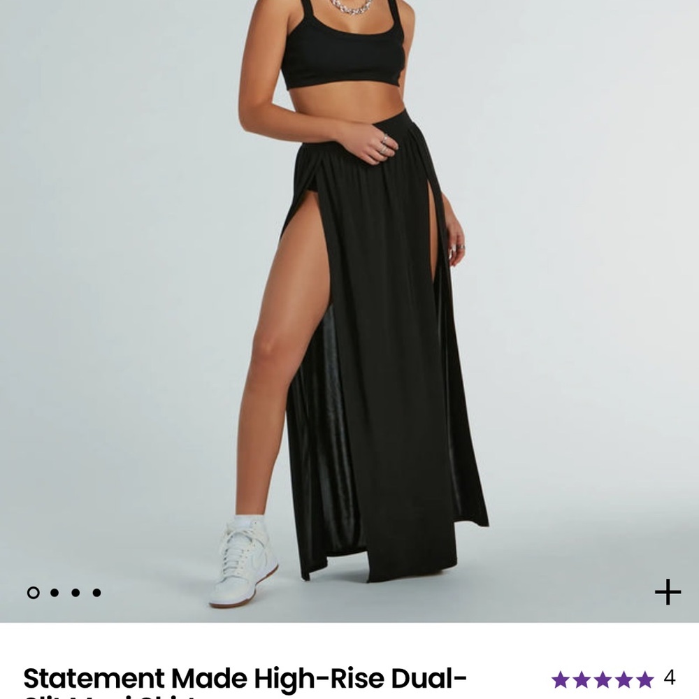 Black Double Slit Maxi Skirt